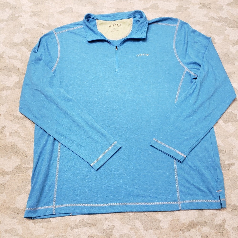 Orvis Shirt Mens XL Blue Quarter Zip Long Sleeve